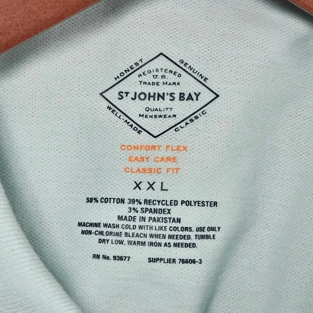 St. John's Bay Polo Men XXL Alpine Mint Comfort Flex Classic Fit Short Sleeve